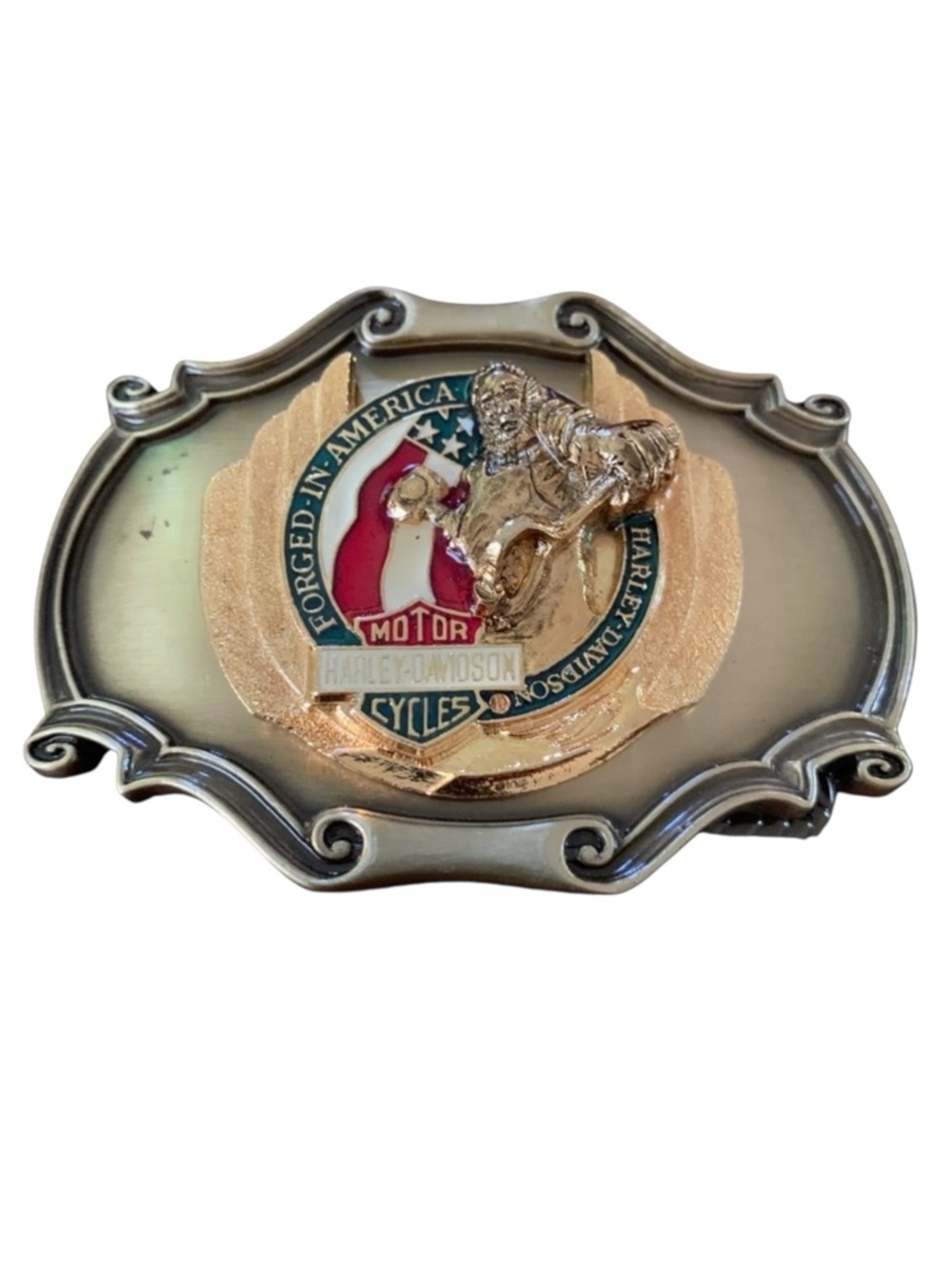 Harley Davidson Vintage Belt Buckle Brass Forged in America Raintree USA 1978